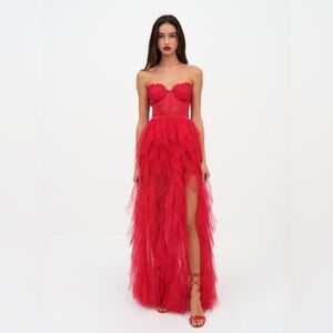 For Love And Lemons Red Strapless Gown